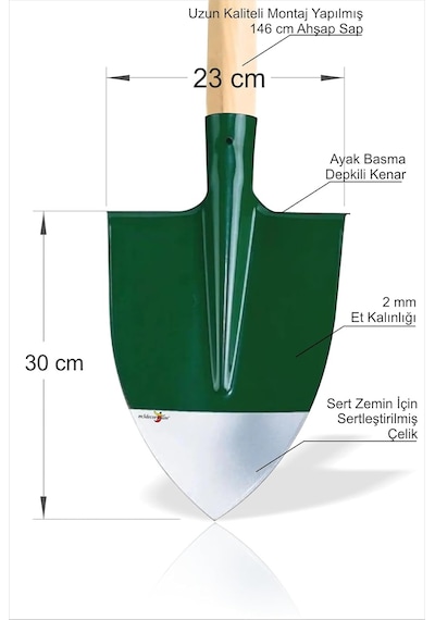 Uzun Saplı 140 Cm Sivri Uçlu Çelik Bel Küreği 2 Mm Kalınlık 30 Cm Kürek Boyu