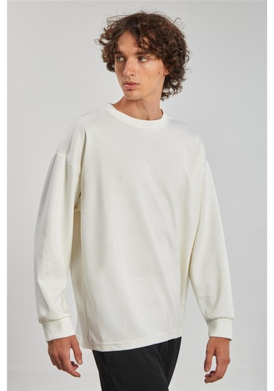 Barrels And Oıl Bisiklet Yaka Erkek Sweatshirt - Ekru Ekru