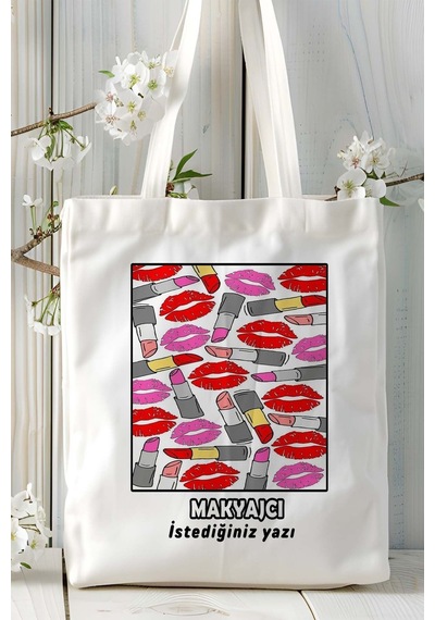 Art Hediye Makyajcı Baskılı Bez Omuz Çantası Kişiye Özel Model 13 Çok Renkli