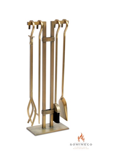 Somineco 5Li Ithal Antik Gold Patinalı Şömine Aksesuar Seti