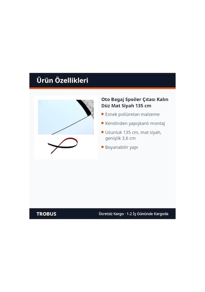 Trobus Oto Bagaj Spoiler Çıtası Kalın Düz Mat Siyah 135 Cm