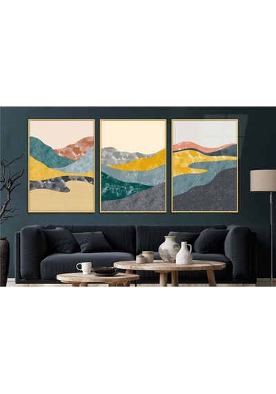 Alüminyum Çerçeveli Gerçek Cama Baskı Sanat Temalı 3'lü Set Cam Tablo 0025