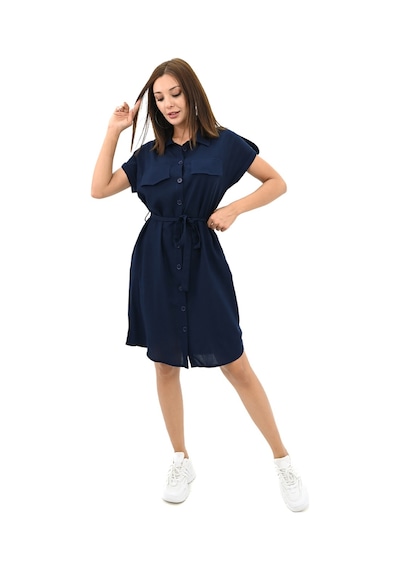 Koza Butik Kadın Gömlek Yaka Kuşak Detaylı Elbise 5240-25 001