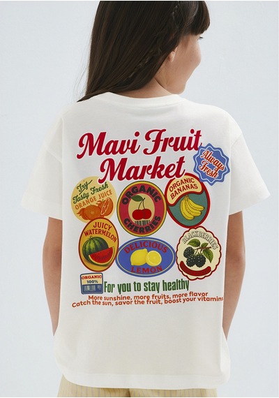 Mavi - Fruit Market Baskılı Ekru Tişört 7610435-70057
