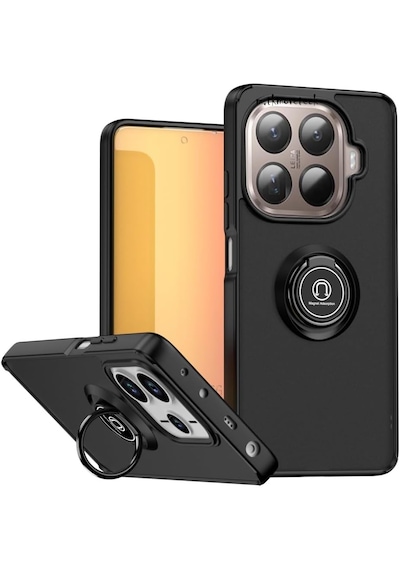 Xiaomi Mi 15t Pro Kılıf Mat Parmak Izi Yapmaz Renkli Tuşlu 360 Yüzüklü Standlı Military Sert Silikon Kapak Siyah