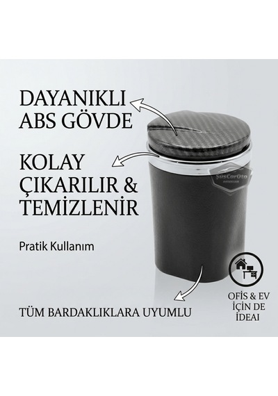 Üniversal Porselen Yanmaz Koku Geçirmez Mavi Işıklı Lüx Oto Küllük Dumansız Kapaklı Spor Araç İçi Küllük Araba Küllüğü Karbon Kapak