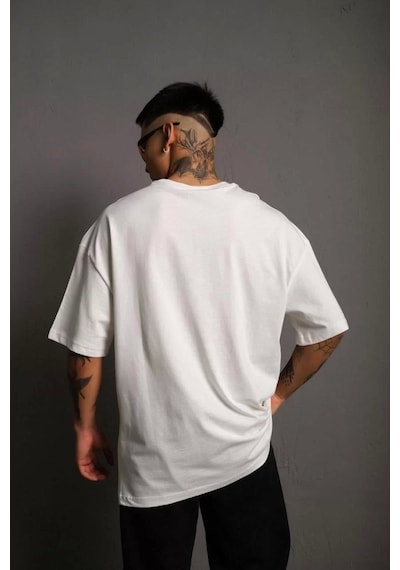 Erkek 24/1 Düz A Kalite Oversize T-shirt - Beyaz