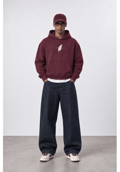 Respire Erkek Botanical Patch Detaylı Oversize Hoodie Bordo