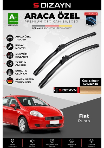 S-dizayn Fiat Punto Ön Cam Silecek Seti 2005 Üzeri Premium Araca Özel 65-38 Cm A+ Kalite