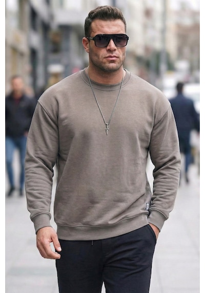 Buratti Regular Fit Bisiklet Yaka Pamuklu Içi Tüylü Yumuşak Şardonlu Erkek Sweat 5905255 Toprak