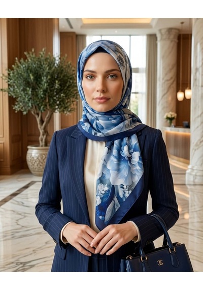 Moda Nuda Desenli Pamuk Soft Şal Mavi Soon Serisi - Mira İpek