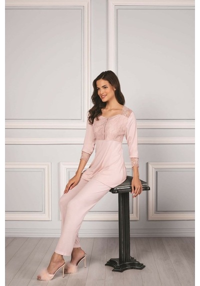 Pierre Cardin Kadın Penye Dantelli Pijama Takımı 1241 Pudra