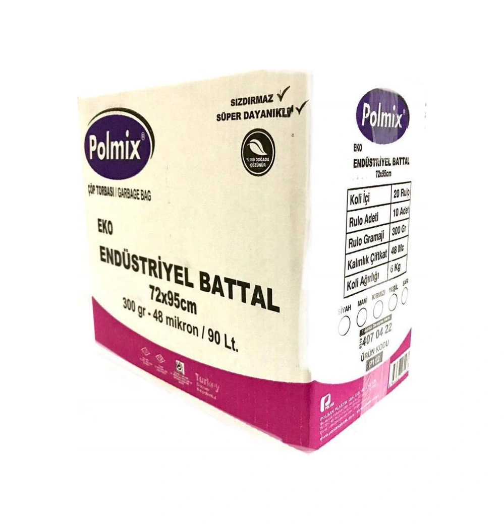 Omnipazar Polmix Eko End Battal Boy Çöp Poşeti 72x95cm 20 Rulo 200 Ad 6kg Siyah