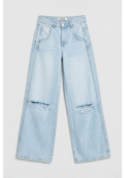 it's basic Kadın Ice 12s6-3 Palazzo Fit Yırtık Detaylı Tasarım Denim Jean Buz Mavi