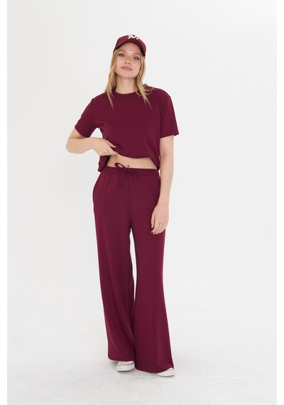 Thiff Gymwear Bordo Kadın Modal Kumaş Kısa Kolu Eşofman Takımı Bordo