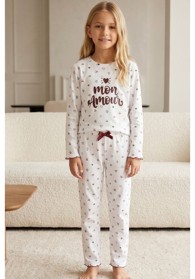 Siyah İnci Pamuklu Likralı Örme Pijama Takım26241165 Beyaz