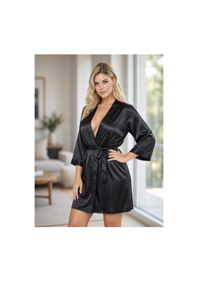 Sistina Siyah - 379 - İpek Saten Sabahlık - 14000 - - Myceshop - Beden L