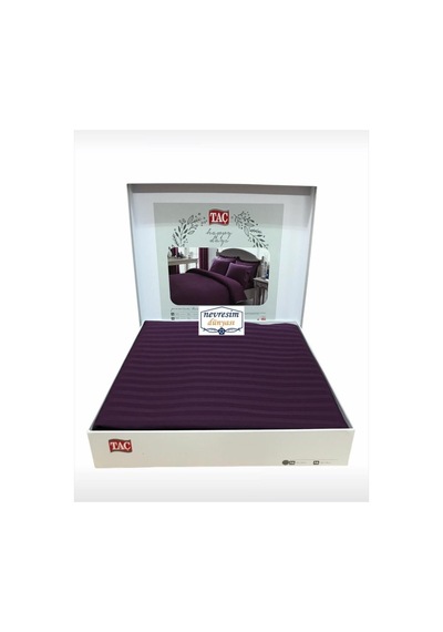 Taç Çift Kişilik Premium Basic Stripe Saten Nevresim Takımı Mürdü (484267166) Çok Renkli
