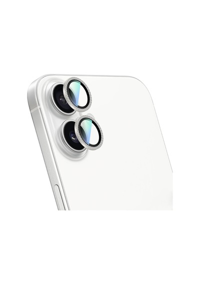 Apple Uyumlu   iPhone 16 Plus Caseworld Alloy Sparkling Diamond Serisi Taşlı Lens Koruyucu Gümüş
