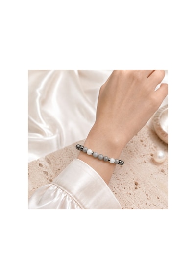 Alnis Atelier Hematit, Ay Taşı ve Jasper Doğal Taş Kadın Erkek Bileklik - 8 mm, Elastik