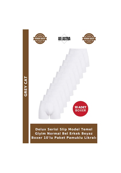 Grey Cat Delux Serisi Slip Model Temel Giyim Normal Bel Erkek Beyaz Boxer 10'lu Paket Pamuklu Likralı