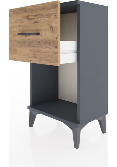 Arges Komodin Tek Çekmeceli 44x30x80 Antrasit-çam Antrasit