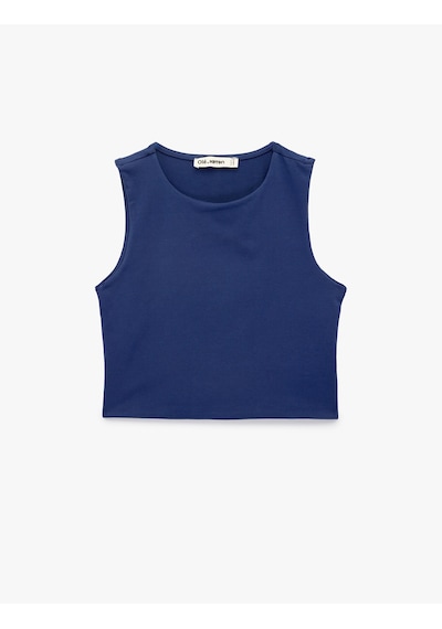 Koton Kolsuz Bisiklet Yaka Slim Fit Crop Bluz Lacivert 6sal30050ık