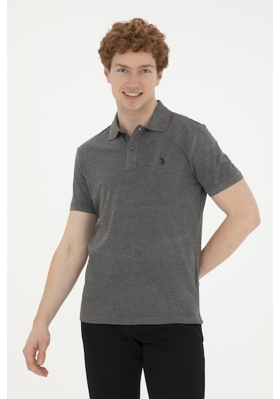U.S. Polo Assn. Erkek Slim Fit Polo Yaka Antrasit Melanj Basic Tişört 50279573-VR081