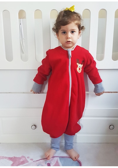 Yorni Bebek Çocuk Uzun Kollu Oeko-tex Mikro Polar Uyku Tulumu Kırmızı