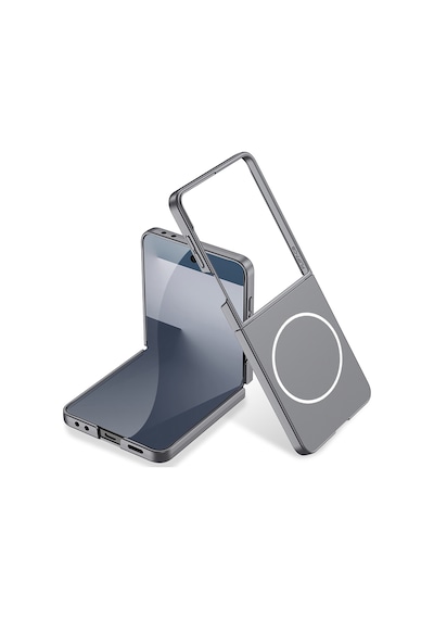 Samsung Galaxy Uyumlu Z Flip 7 Kılıf Wireless Şarj Özellikli Zore Kıpta M-safe Kapak Gri