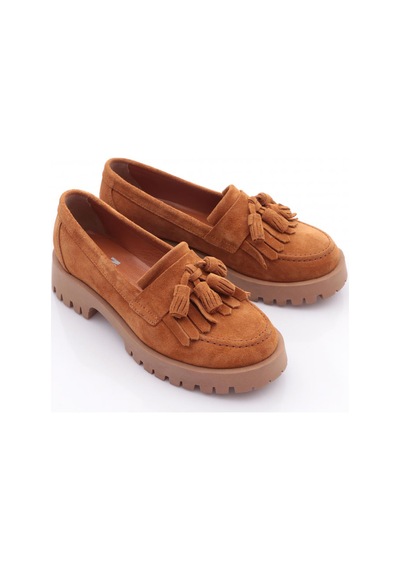 Dgn 2836 Kadin Püsküllü Loafer Ayakkabi Taba Süet