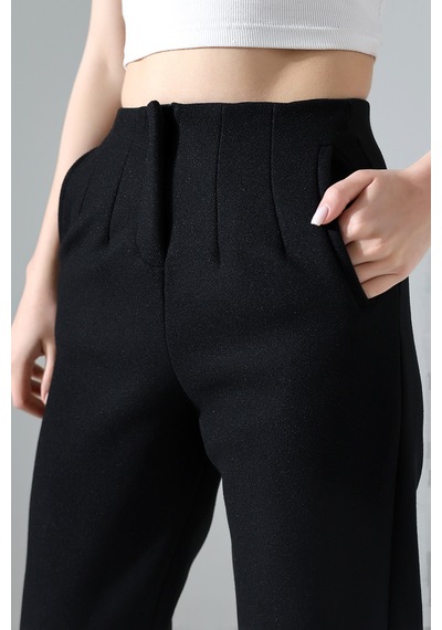 Gugus Kadın Maskülen/havuç Kaşe Pantolon Trend Model Siyah