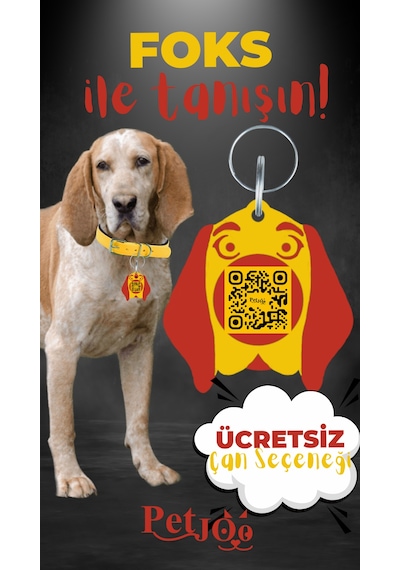 Petjoo 29.Foks Kırmızı-Sarı Qr'lı Köpek Künyesi
