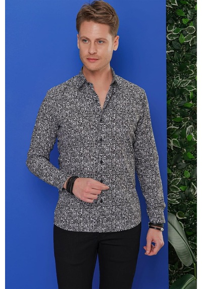 Efor G 1541 Slim Fit Siyah Klasik Gömlek Siyah