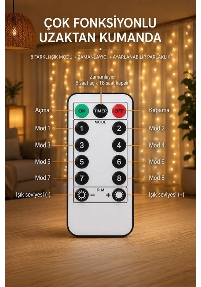 Delux Serisi Romantik Lamba Gece Lambası Perde Led Işık 3x3 Metre Lw7 Gün Işığı