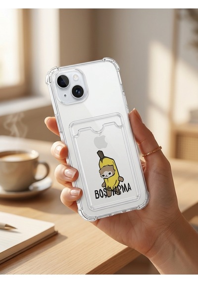 Hepsi Apple İphone Uyumlu 15 Boş Yapma Muz Detaylı Kart Bölmeli Şeffaf Telefon Kılıfı Najmaddin Çok Renkli