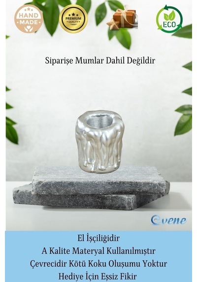 Mumluk Şamdan 3 Adet Tealight Uyumlu Üçlü Orta Erimiş Mum Model - Gümüş