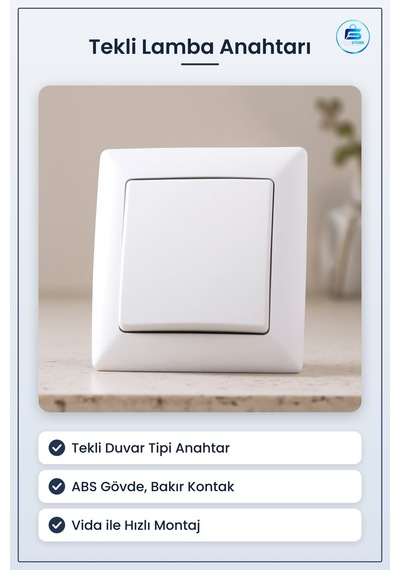 Tekli Lamba Anahtarı Beyaz Duvar Tipi Priz Abs Bakır Kontaklı Mon
