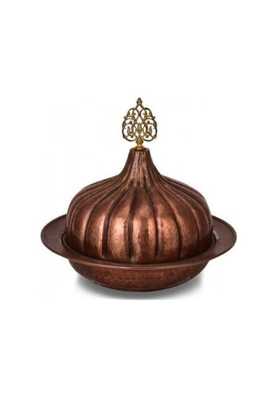 Turna Bakır Paşaçadırı Yuvarlak Sunum Tabağı 30 Cm El Dövme Oksit Turna9058-3