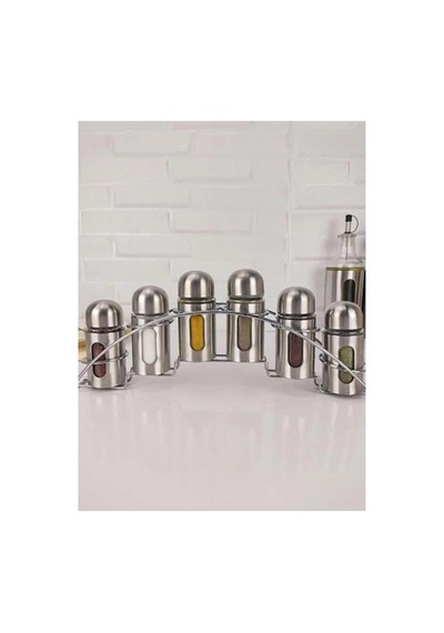 Standlı Metal Baharatlık Seti 6lı Cam-435