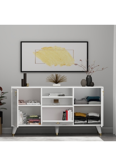 Cedi Konsol Tv Ünitesi Gümüşlük Çok Amaçlı Dolap Beyaz