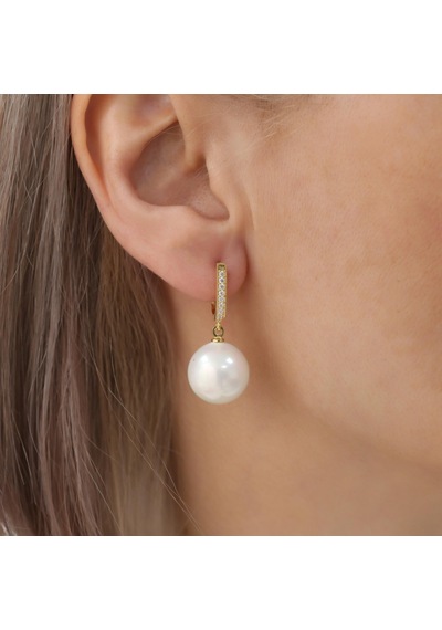 925 Ayar Gümüş Taş Detaylı Creamrose Tatlısu İncisi Küpe-14mm