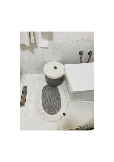 Jüt,hasır,2 Li,banyo Paspas Ve Sepet ,bohem Tarzı ,iskandinav Paspas/sepet Gri Krem Gri Krem