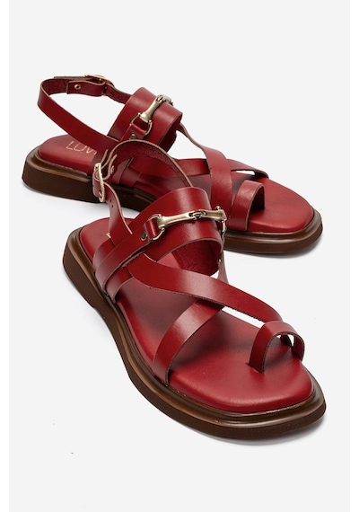 Luvi Shoes Fabıana Kırmızı Hakiki Deri Tokalı Kadın Parmak Arası Sandalet