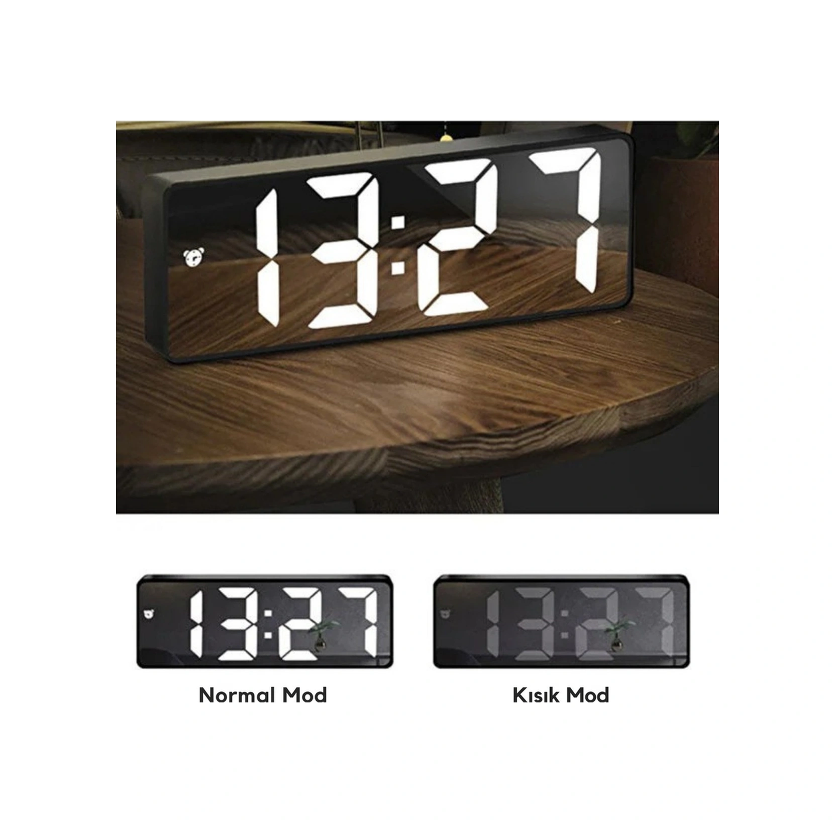 Dijital Masa Saati Alarm Erteleme, Gece Modu Ve Ses Kontrollü Akıllı Led Saat Siyah