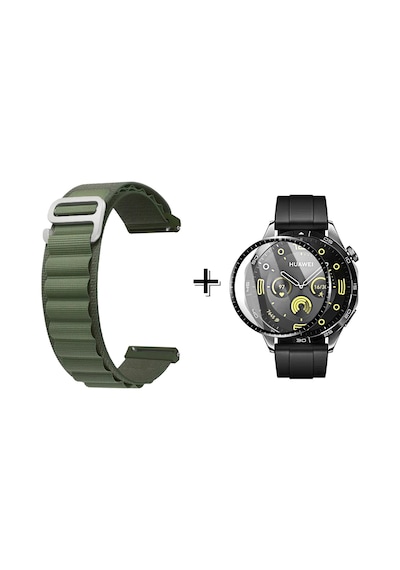 Forzacase Huawei Watch Gt4 46mm İçin Kancalı Kumaş Kordon Kayış + Ekran Koruma Filmi - Fc156 Yeşil