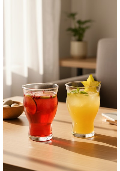 Snippy Duo - 2'li Meşrubat Ve Kokteyl Bardağı Büyük Boy Cam Bardak 500 Ml Cam