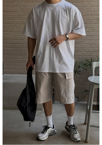Tarz Cool Erkek %100 Pamuklu Kalın Dokulu Oversize Bisiklet Yakalı T-shirt Beyaz