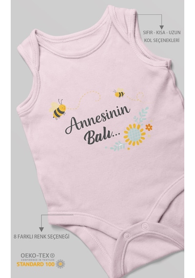 Morivokids Annesinin Balı Sıfır Kollu Bebek Body %100 Pamuk Bebe Pembe