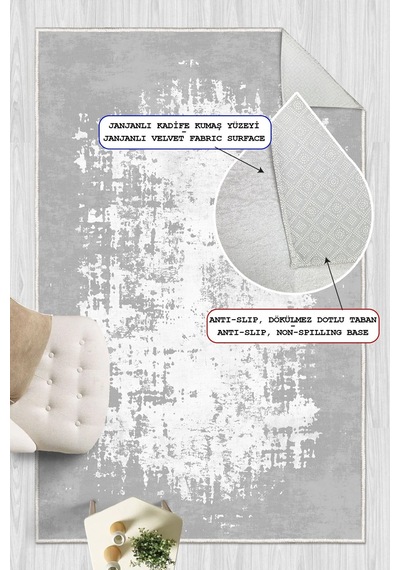 Dekoratif Modern Desenli Bej Makinede Yıkanabilir Kaymaz Taban Halı Oturma Odası Salon Halısı Yolluk gri